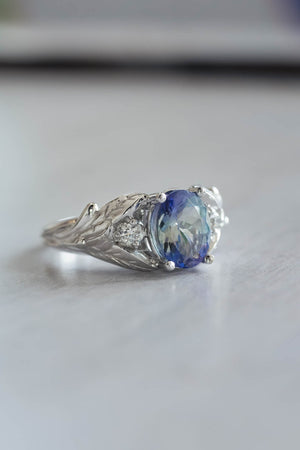 Bi color tanzanite engagement ring, alternative diamond proposal ring / Wisteria - Eden Garden Jewelry™