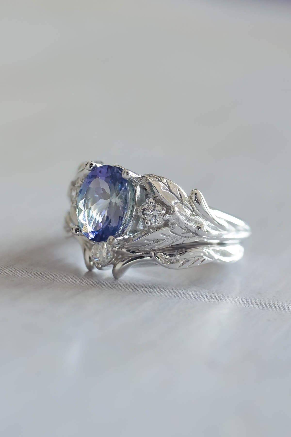 Bi color tanzanite engagement ring, alternative diamond proposal ring / Wisteria - Eden Garden Jewelry™