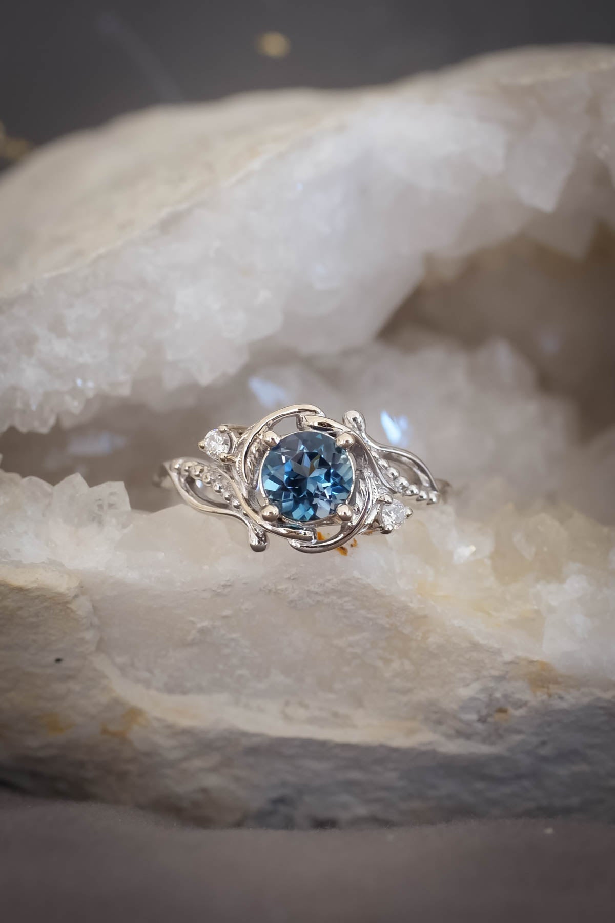 Blue topaz engagement ring, gold nature inspired ring / Undina - Eden Garden Jewelry™