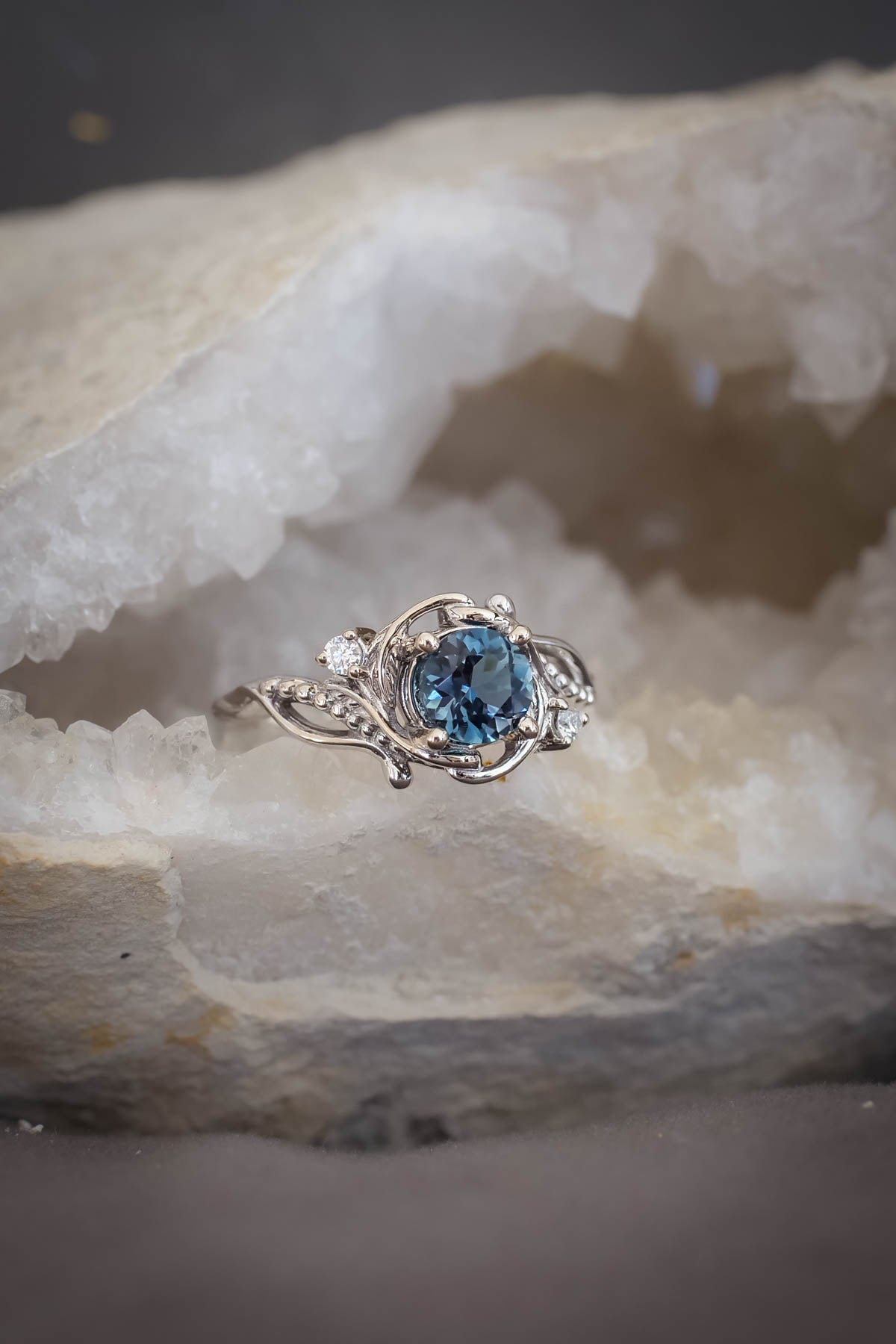 London blue topaz engagement ring set, gold bridal ring set / Undina - Eden Garden Jewelry™