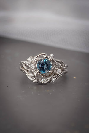 London blue topaz engagement ring set, gold bridal ring set / Undina - Eden Garden Jewelry™