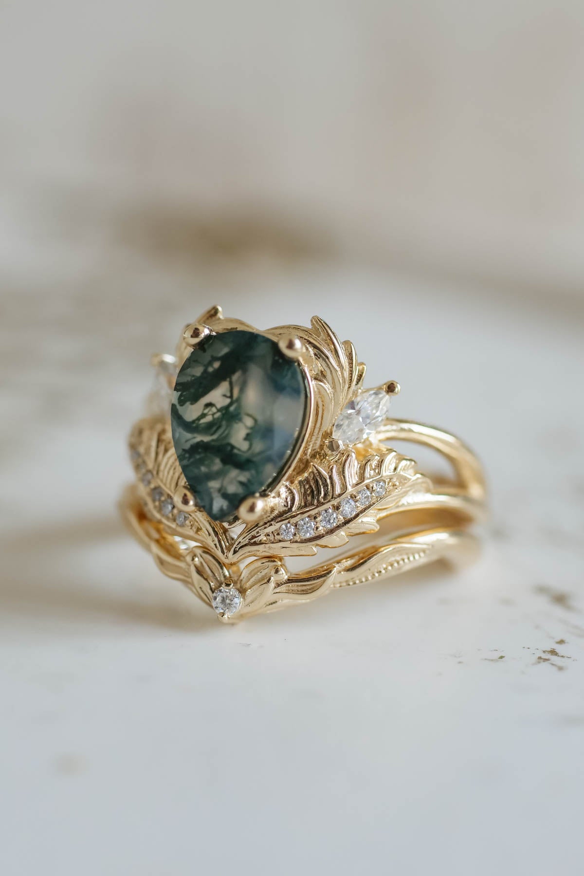 One of a kind moss agate engagement ring, unique gold proposal ring with diamonds / Adonis - Eden Garden Jewelry™