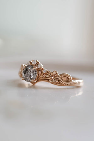 Elvish engagement ring with salt and pepper diamond / Horta - Eden Garden Jewelry™