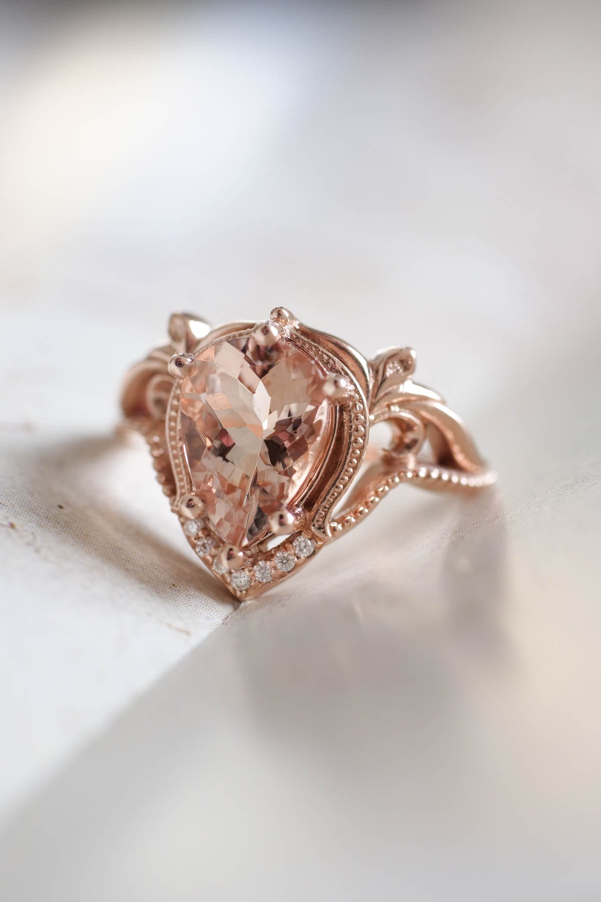 Peach morganite engagement ring, big gemstone ring / Lida - Eden Garden Jewelry™