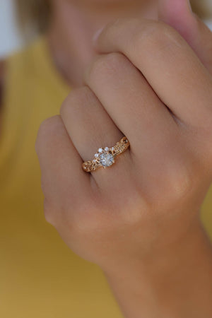 Elvish engagement ring with salt and pepper diamond / Horta - Eden Garden Jewelry™