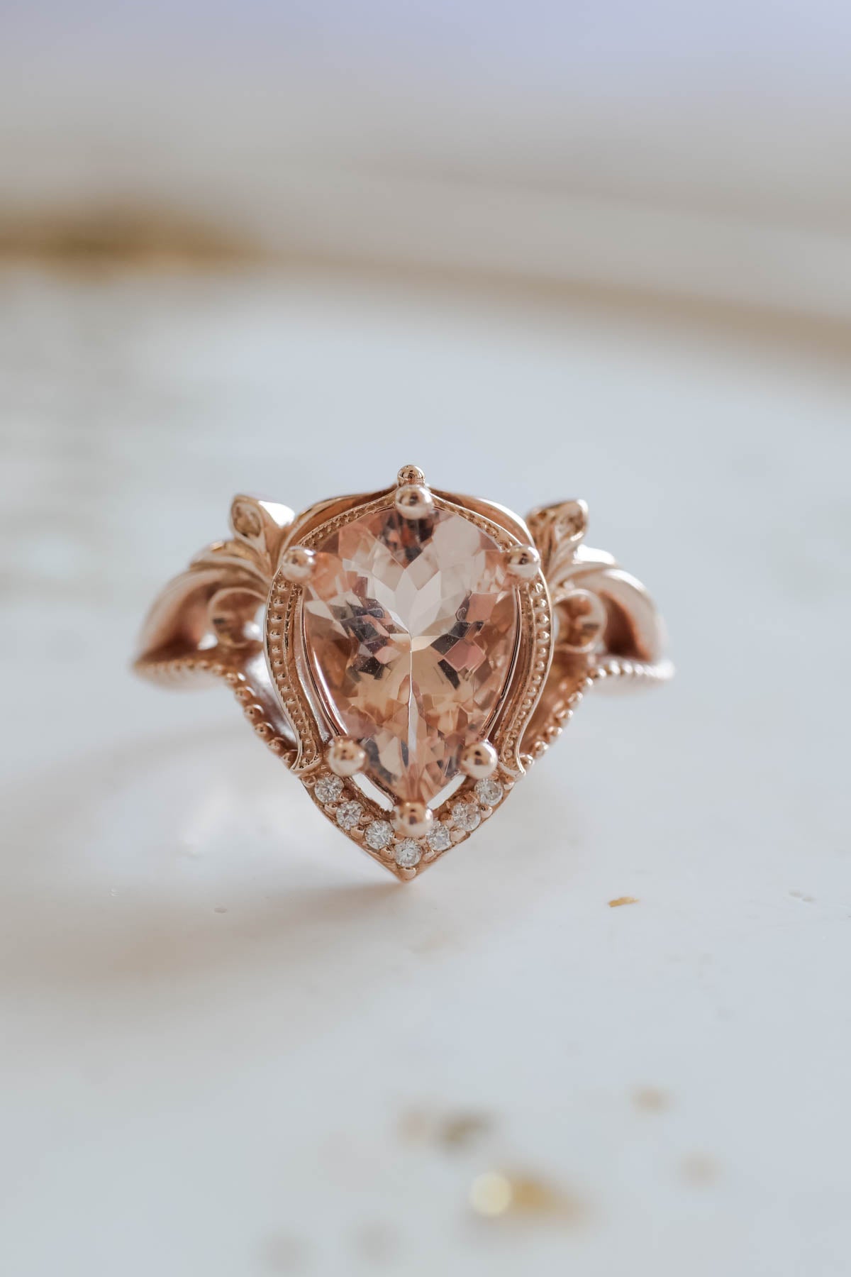 Peach morganite engagement ring, big gemstone ring / Lida - Eden Garden Jewelry™