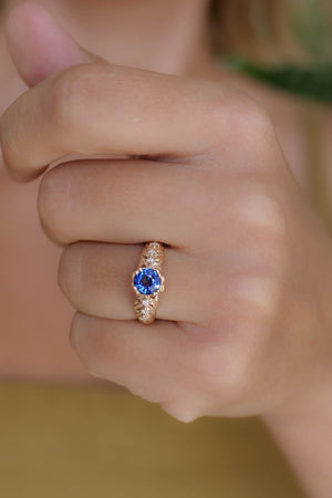 READY TO SHIP: Silvestra in 14K rose gold, natural blue sapphire 6mm, moissanites, RING SIZE 6.25 US - Eden Garden Jewelry™