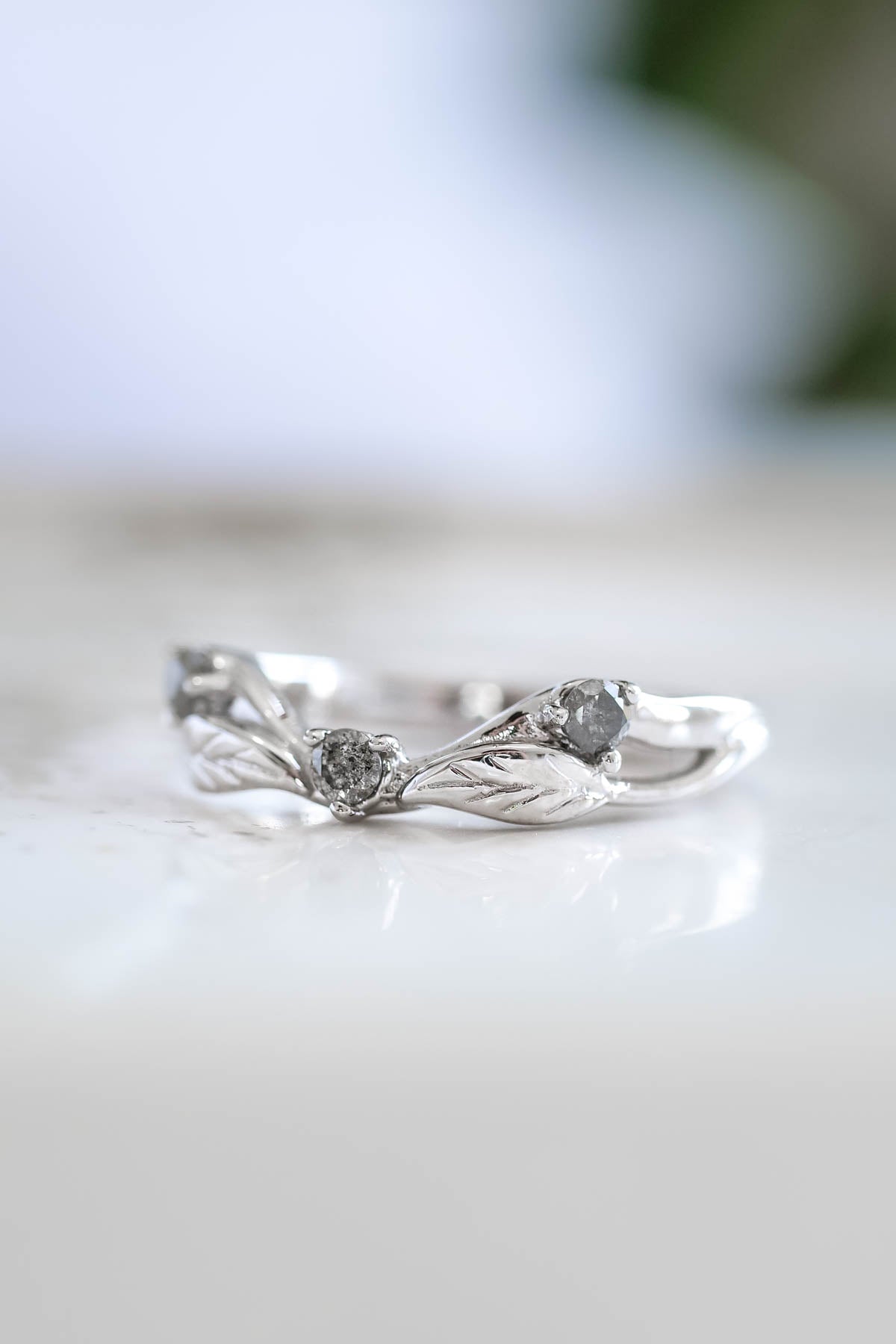 Curved wedding band with salt and pepper diamonds / matching band for Clematis - Eden Garden Jewelry™