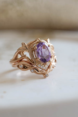 Diamond engagement ring with amethyst, unique promise ring / Lida - Eden Garden Jewelry™