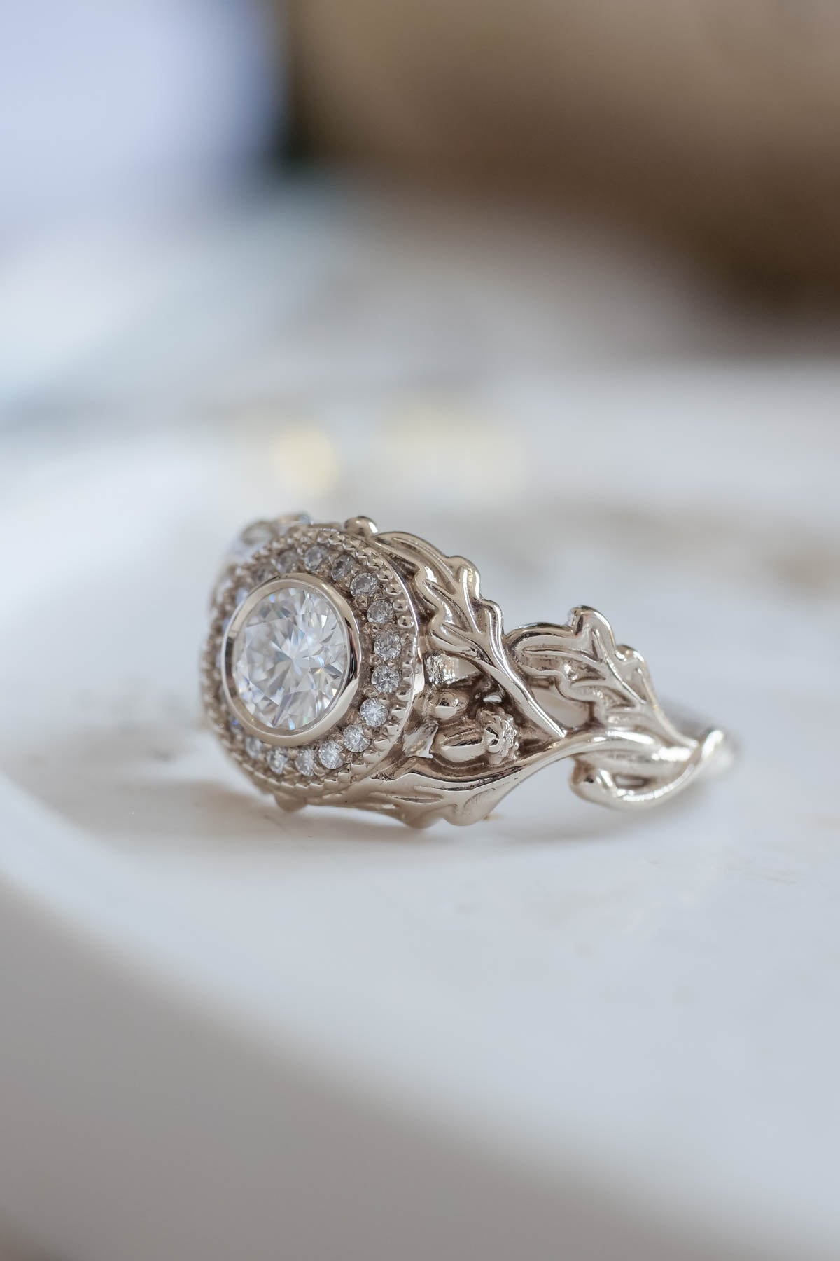 READY TO SHIP: DAIR in 14K white gold, round moissanite 5mm, moissanites, RING SIZE 7 US - Eden Garden Jewelry™