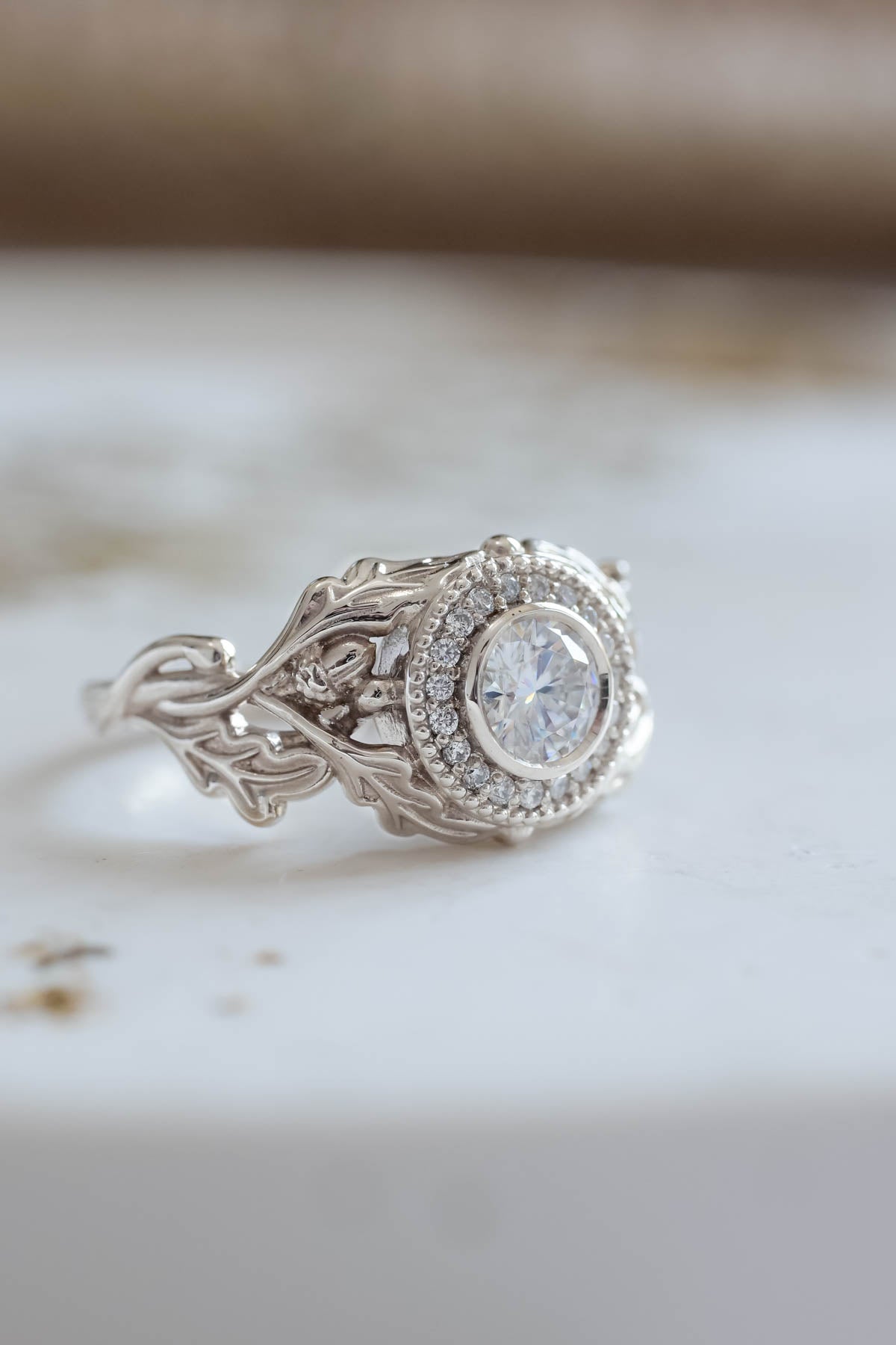 READY TO SHIP: DAIR in 14K white gold, round moissanite 5mm, moissanites, RING SIZE 7 US - Eden Garden Jewelry™