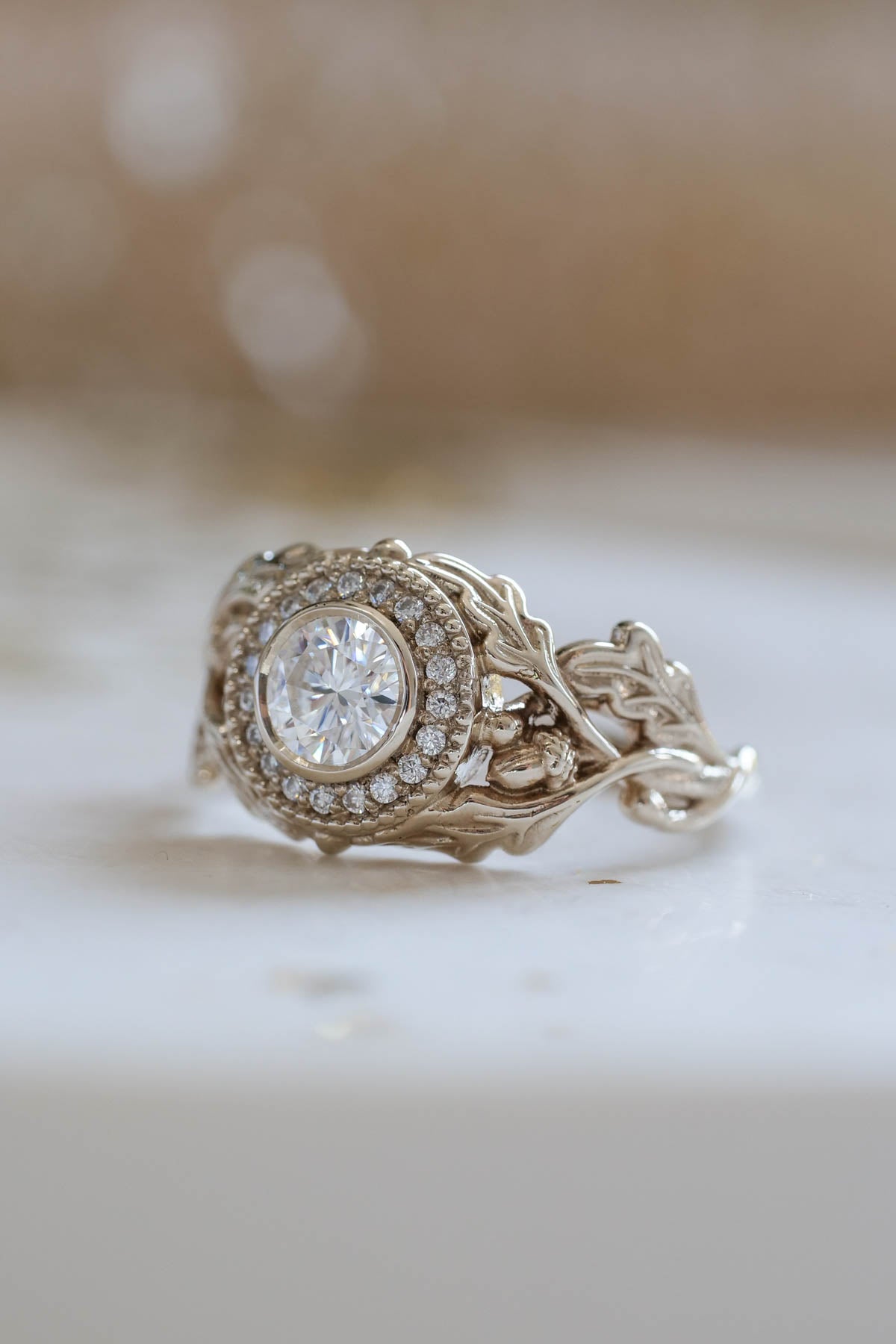 READY TO SHIP: DAIR in 14K white gold, round moissanite 5mm, moissanites, RING SIZE 7 US - Eden Garden Jewelry™