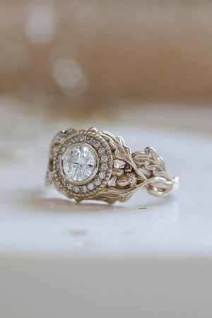 READY TO SHIP: DAIR in 14K white gold, round moissanite 5mm, moissanites, RING SIZE 7 US - Eden Garden Jewelry™