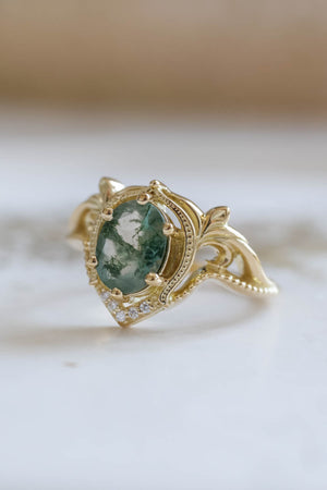 Moss agate ring, unique engagement rings / Lida - Eden Garden Jewelry™