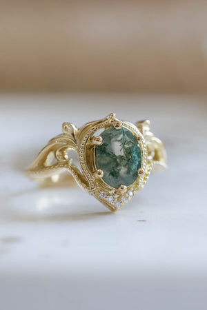 Moss agate ring, unique engagement rings / Lida - Eden Garden Jewelry™