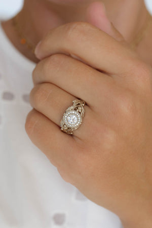 Oak and Acorn Ring with Diamonds