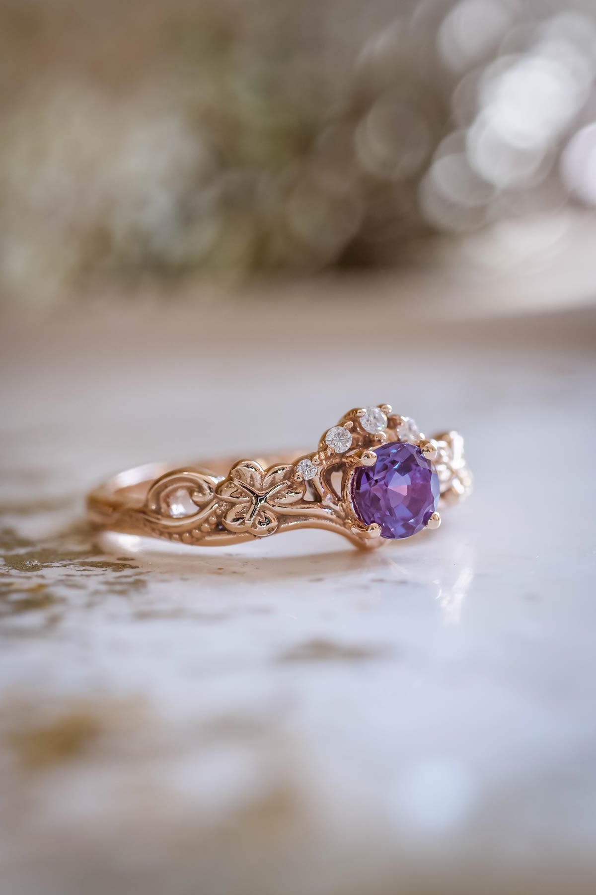 Colour changing alexandrite ring, elvish engagement ring / Horta - Eden Garden Jewelry™