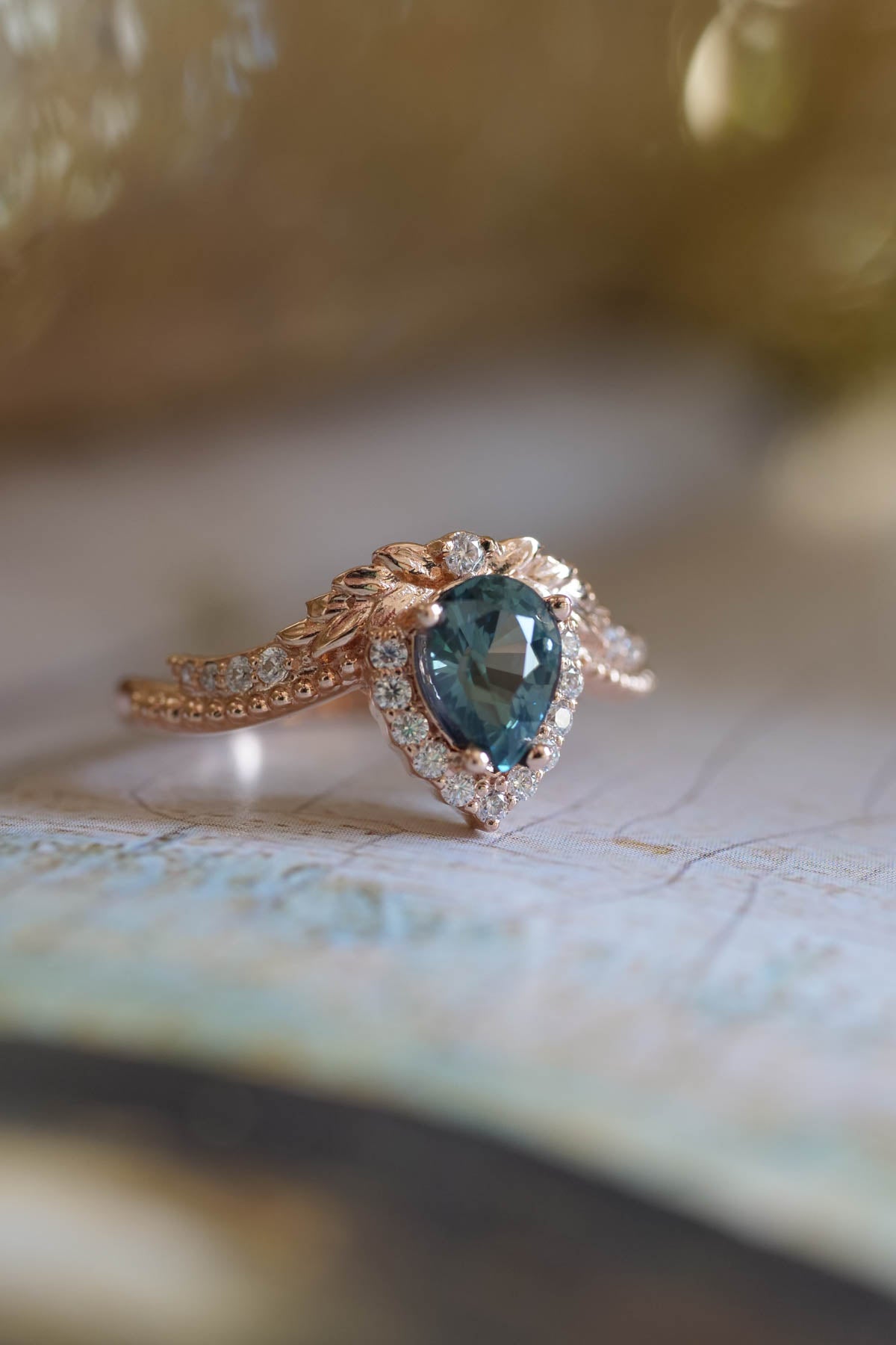 Montana blue sapphire ring set, antique style engagement rings / Lyonella - Eden Garden Jewelry™