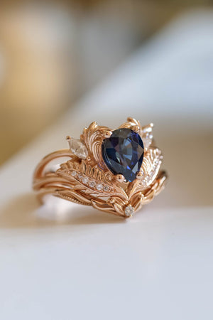 Blue sapphire engagement ring, nature inspired diamond ring / Adonis - Eden Garden Jewelry™