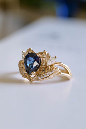 Blue sapphire engagement ring, nature inspired diamond ring / Adonis - Eden Garden Jewelry™