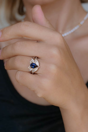 Blue sapphire engagement ring, nature inspired diamond ring / Adonis - Eden Garden Jewelry™