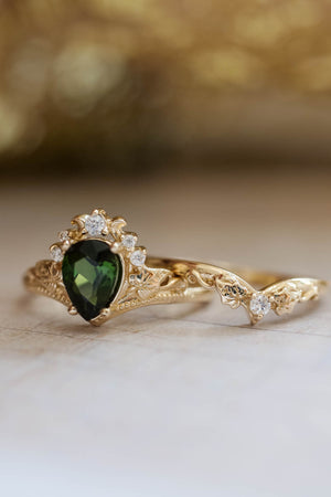 Tourmaline and diamonds engagement ring, green stone proposal ring / Ariadne - Eden Garden Jewelry™