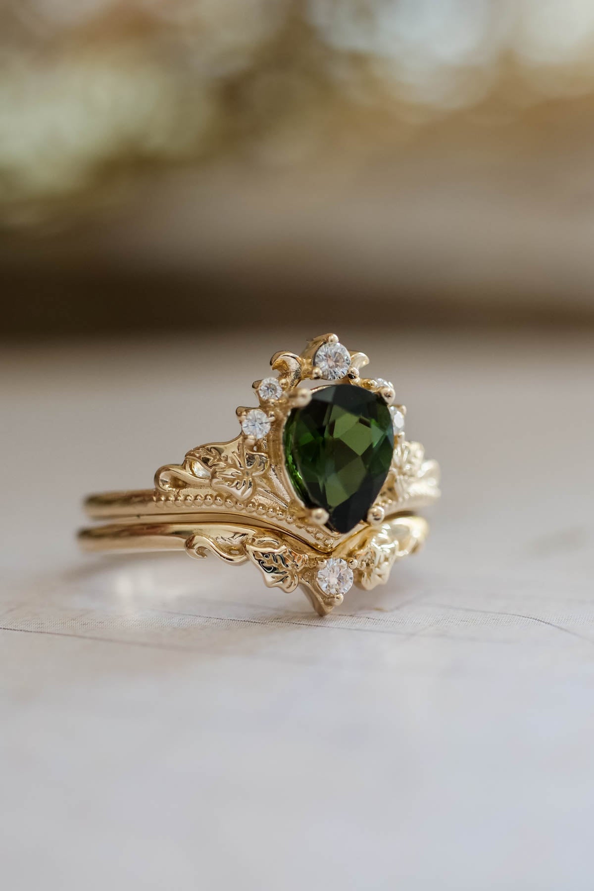 Tourmaline and diamonds engagement ring, green stone proposal ring / Ariadne - Eden Garden Jewelry™