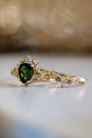 Tourmaline and diamonds engagement ring, green stone proposal ring / Ariadne - Eden Garden Jewelry™