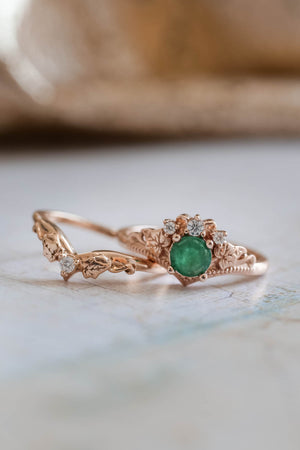 Natural emerald engagement ring, ivy leaves diamond ring / Ariadne - Eden Garden Jewelry™