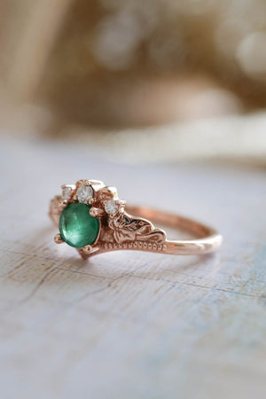 Natural emerald engagement ring, ivy leaves diamond ring / Ariadne - Eden Garden Jewelry™