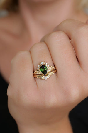 Green tourmaline engagement ring, bridal ring set with diamonds / Ariadne - Eden Garden Jewelry™