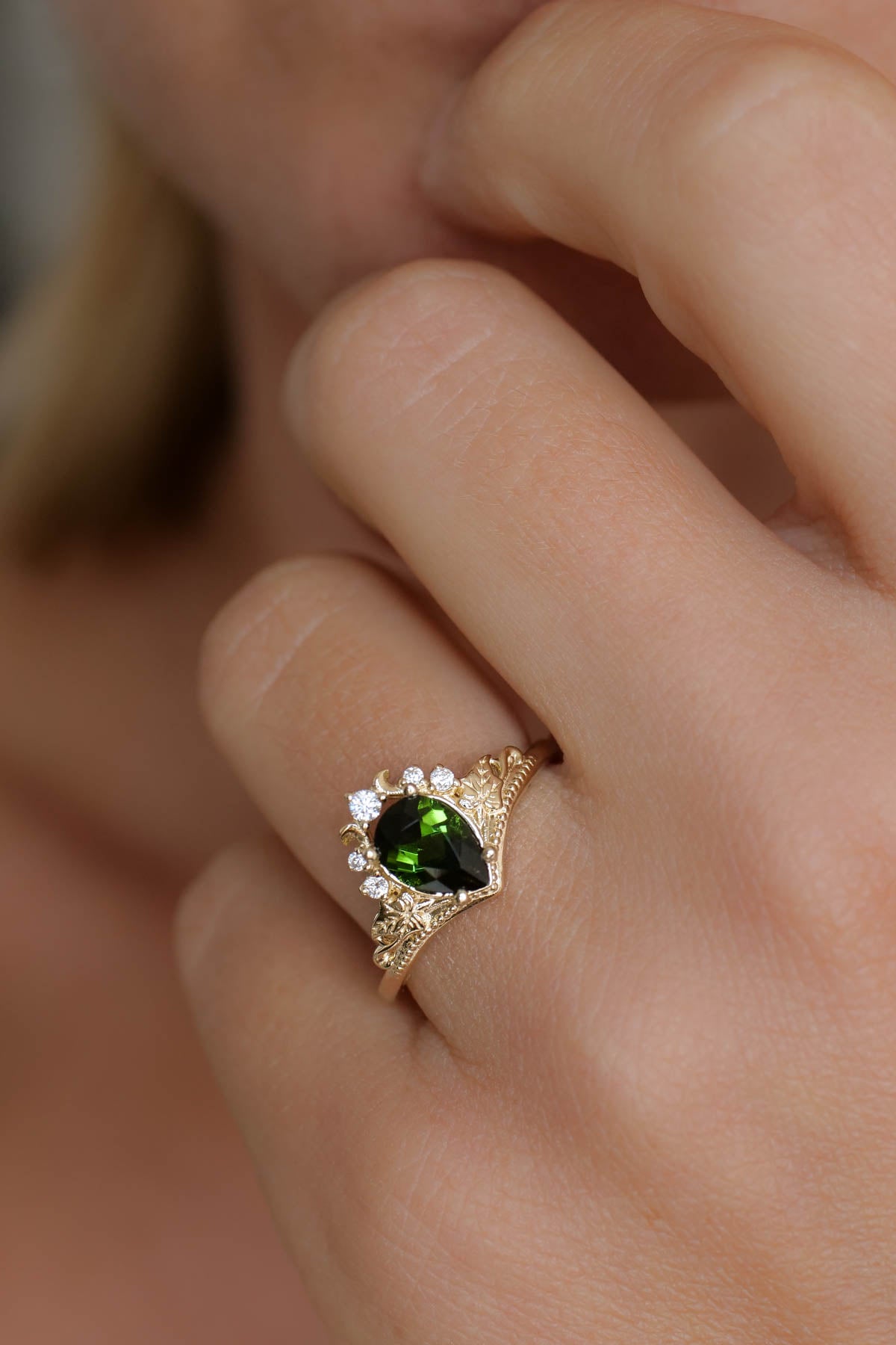 Tourmaline and diamonds engagement ring, green stone proposal ring / Ariadne - Eden Garden Jewelry™