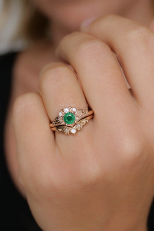 Natural emerald engagement ring, ivy leaves diamond ring / Ariadne - Eden Garden Jewelry™