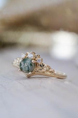 Moss agate engagement ring, alternative gold promise ring with diamonds / Ariadne - Eden Garden Jewelry™