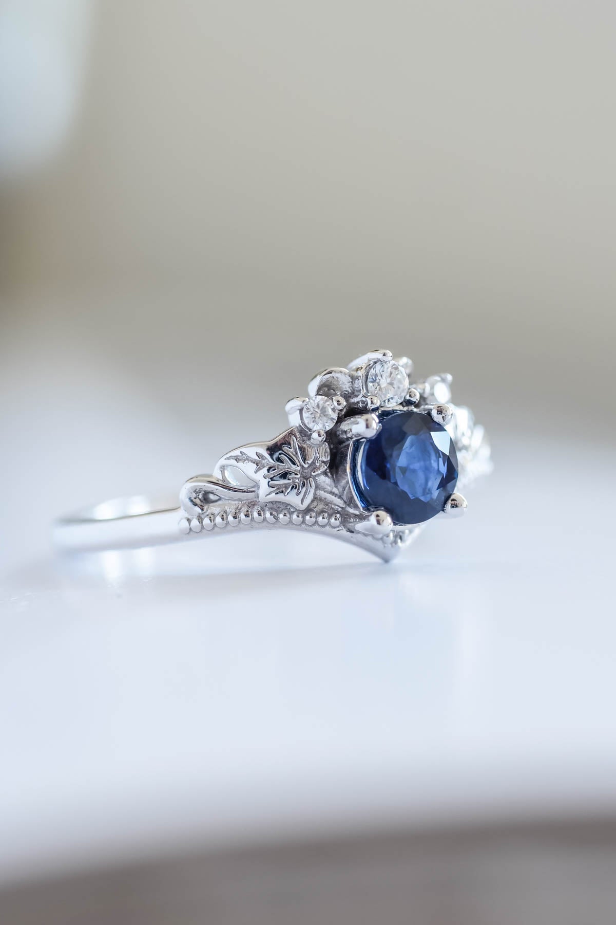 Genuine sapphire engagement ring set, fantasy bridal rings / Ariadne - Eden Garden Jewelry™