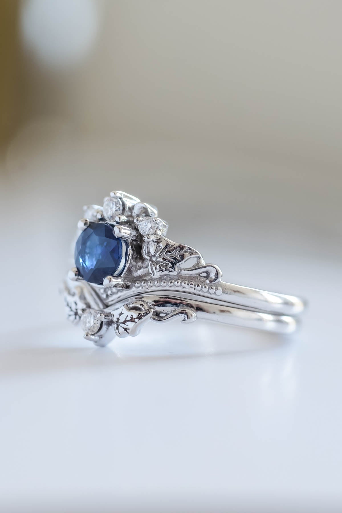 Genuine sapphire engagement ring set, fantasy bridal rings / Ariadne - Eden Garden Jewelry™