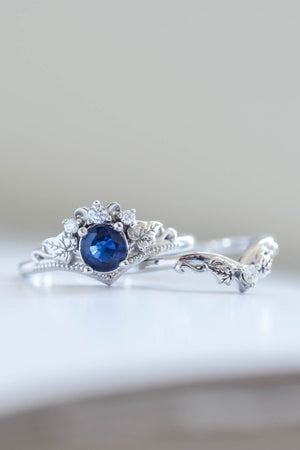 Genuine sapphire engagement ring set, fantasy bridal rings / Ariadne - Eden Garden Jewelry™