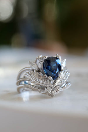 Royal blue sapphire engagement ring, gold nature inspired ring with diamonds / Adonis - Eden Garden Jewelry™