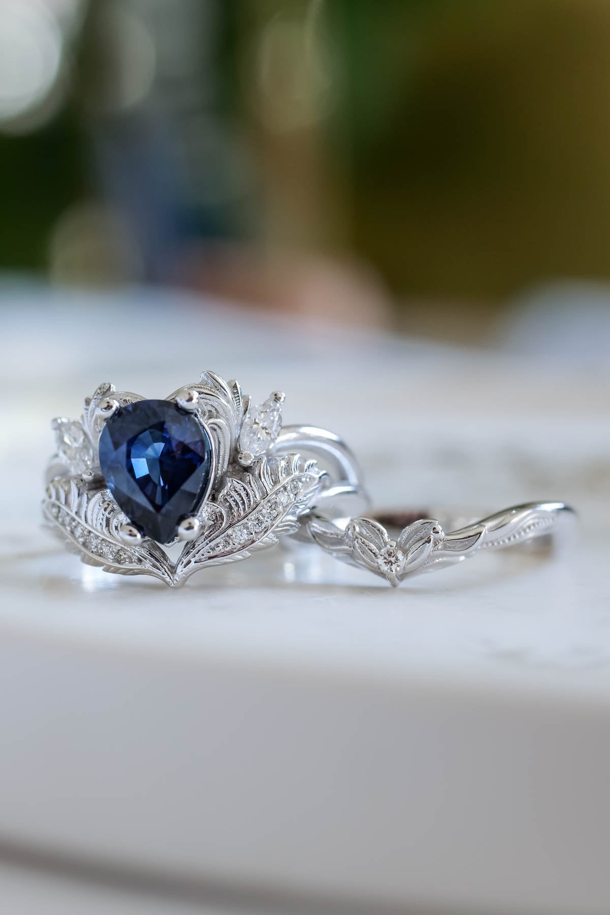 Royal blue sapphire engagement ring, gold nature inspired ring with diamonds / Adonis - Eden Garden Jewelry™