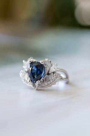 Royal blue sapphire engagement ring, gold nature inspired ring with diamonds / Adonis - Eden Garden Jewelry™