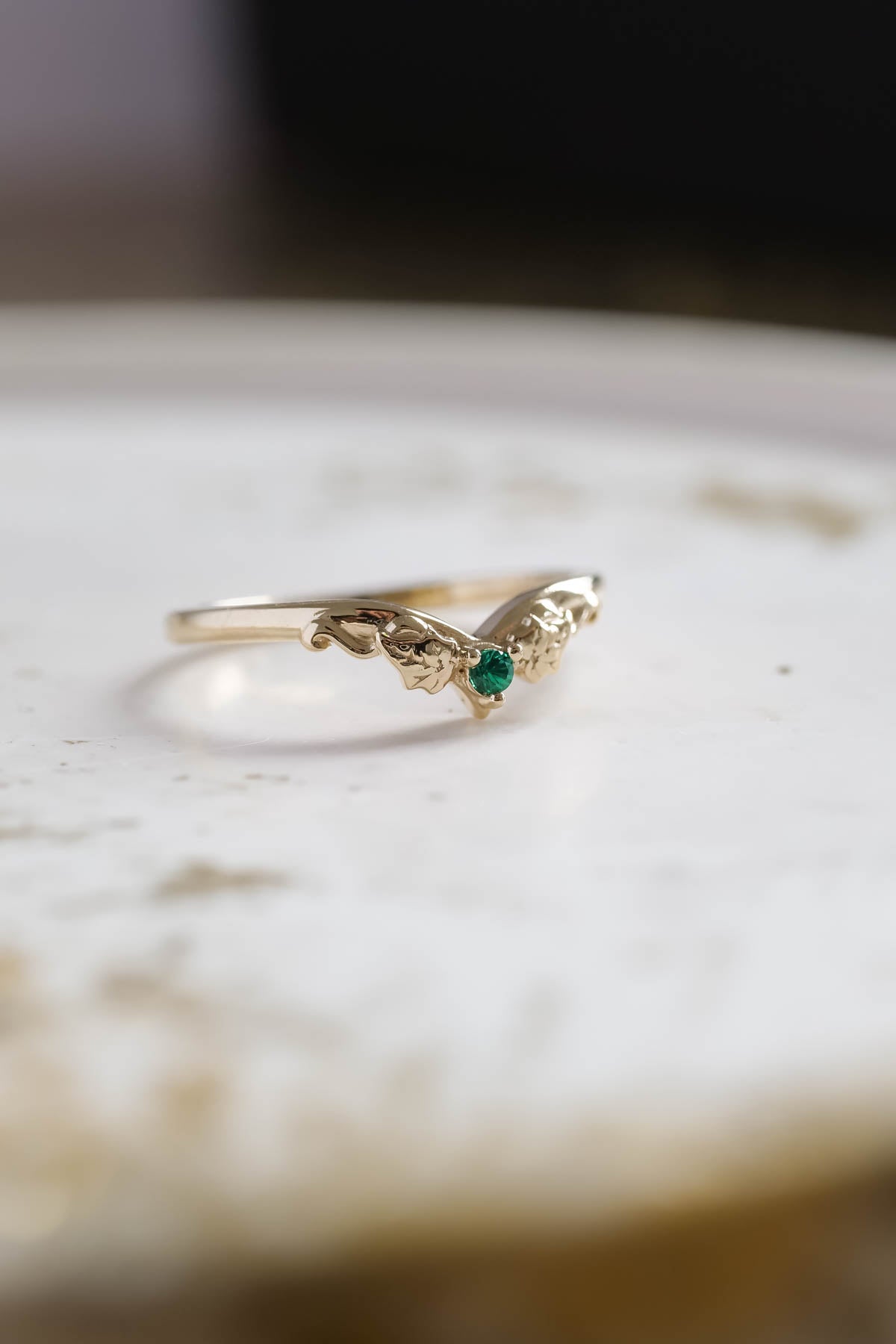 Ivy wedding band with lab emerald, matching ring for Ariadne - Eden Garden Jewelry™