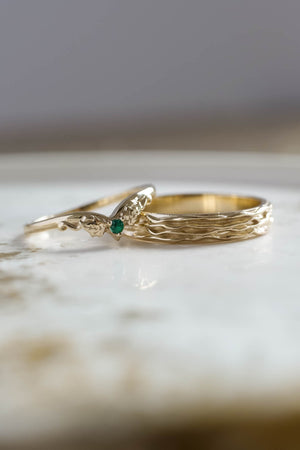 Ivy wedding band with lab emerald, matching ring for Ariadne - Eden Garden Jewelry™