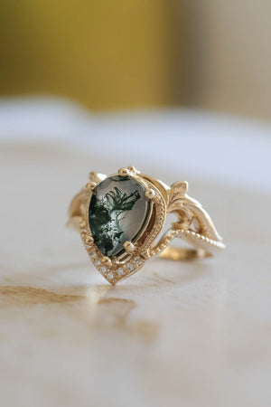 Moss agate rose gold ring, unique statement ring / Lida - Eden Garden Jewelry™