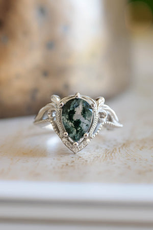 Moss agate rose gold ring, unique statement ring / Lida - Eden Garden Jewelry™