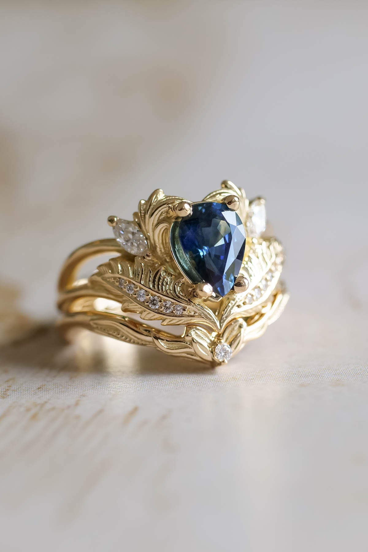 Royal blue sapphire engagement ring set, gorgeous bridal ring set / Adonis - Eden Garden Jewelry™