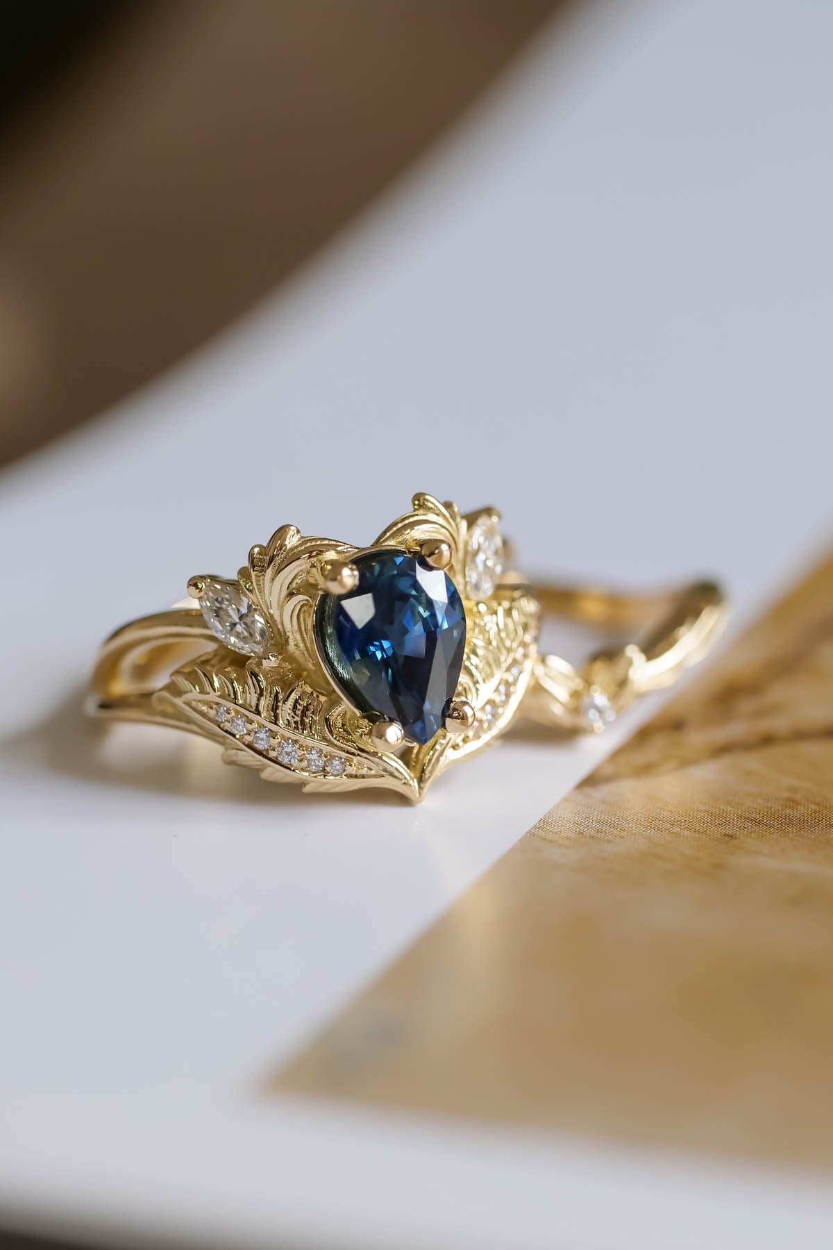 Royal blue sapphire engagement ring set, gorgeous bridal ring set / Adonis - Eden Garden Jewelry™