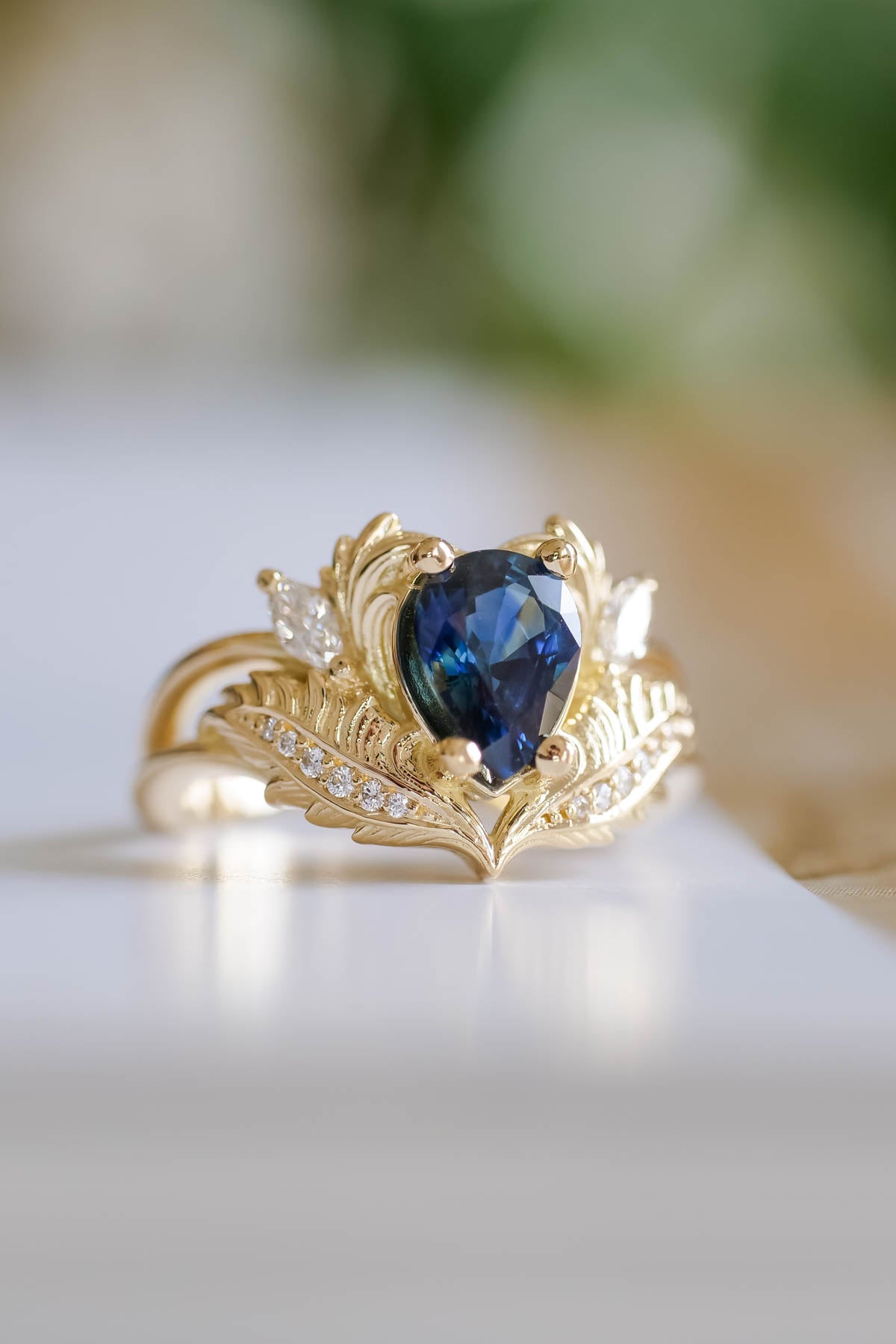 Royal blue sapphire engagement ring set, gorgeous bridal ring set / Adonis - Eden Garden Jewelry™