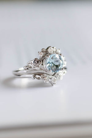 1 carat aquamarine engagement ring set, tiara shape gold ring with diamonds / Ariadne - Eden Garden Jewelry™