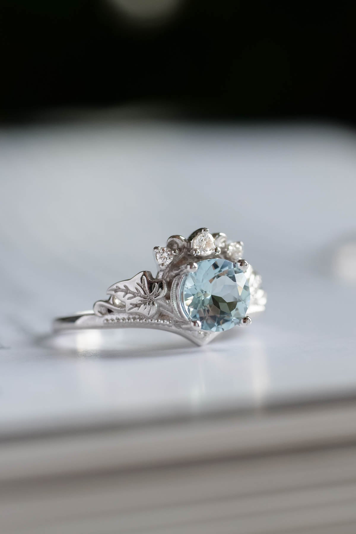 Aquamarine engagement ring, gold promise ring with diamonds / Ariadne - Eden Garden Jewelry™