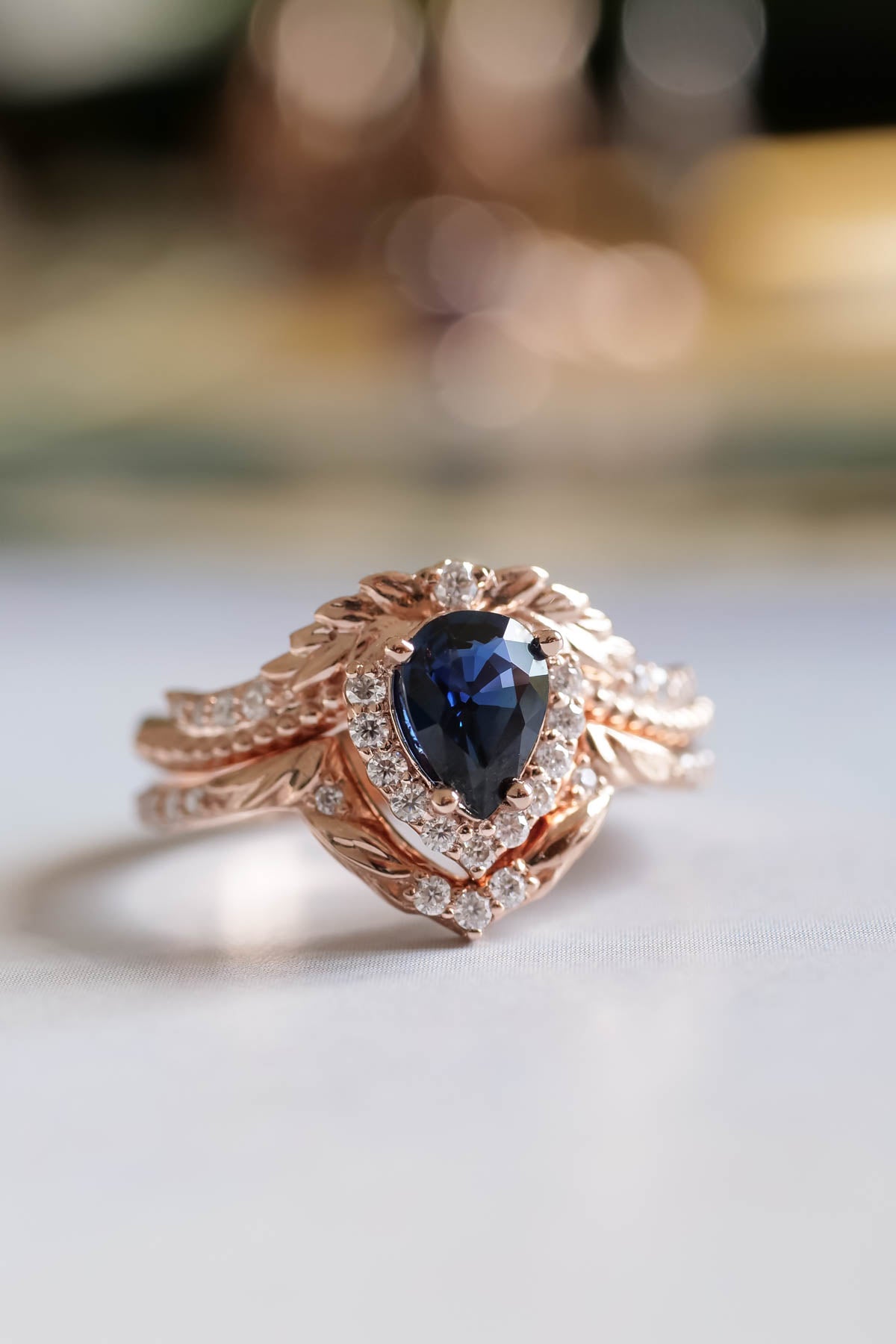 Royal blue sapphire engagement ring set, gorgeous diamond bridal ring set / Lyonella - Eden Garden Jewelry™